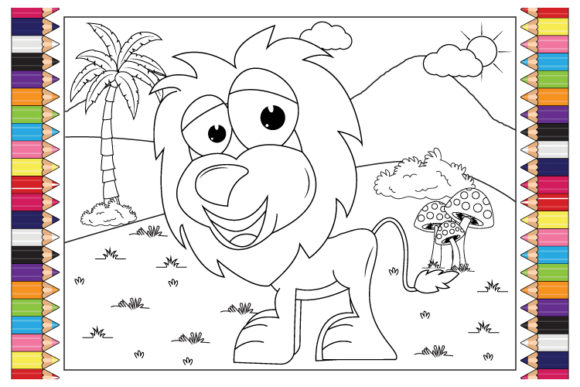Coloring Lion Animal Cartoon for Kids: A Playful Creative Asset