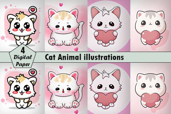 Cute Cat Animal Illustrations: Your Go-To Design Asset