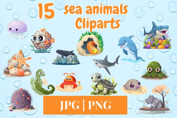 Sea Animal Clipart Set 640: Vibrant Assets for Modern Designers