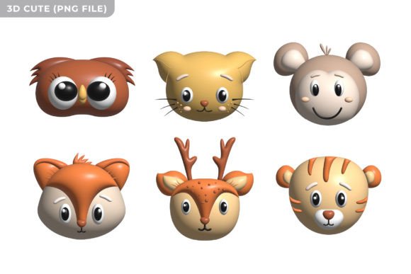 Transparent 3d Cute Animal Head: A Playful Design Asset