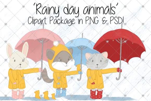 Whimsical Rainy Day Animal Clipart for Creative Projects